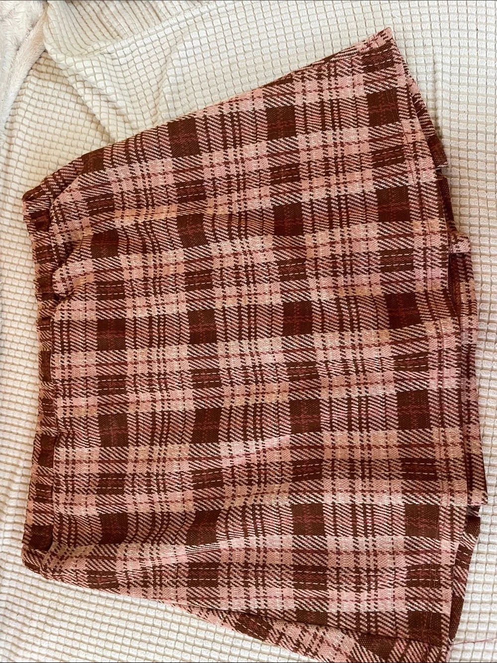 Knitworks Pink and Brown Plaid Skort with Side Button Detail